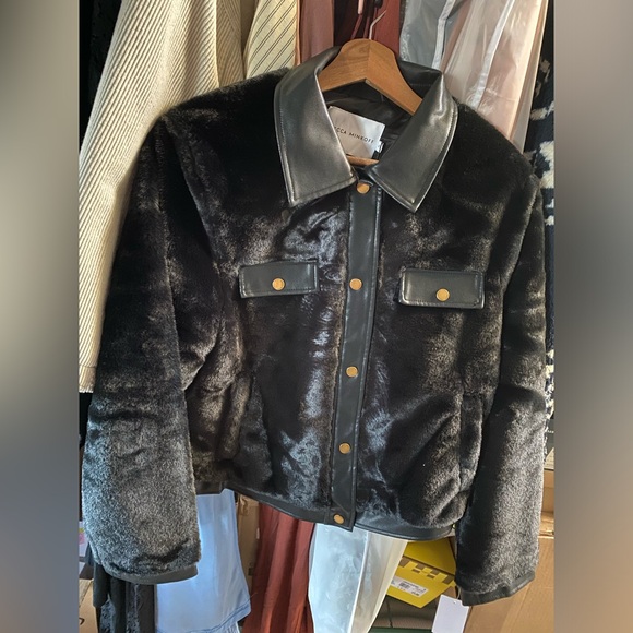 Rebecca Minkoff Faux Leather Trim Faux Fur Jacket ✨ Size Medium | black - Picture 5 of 15